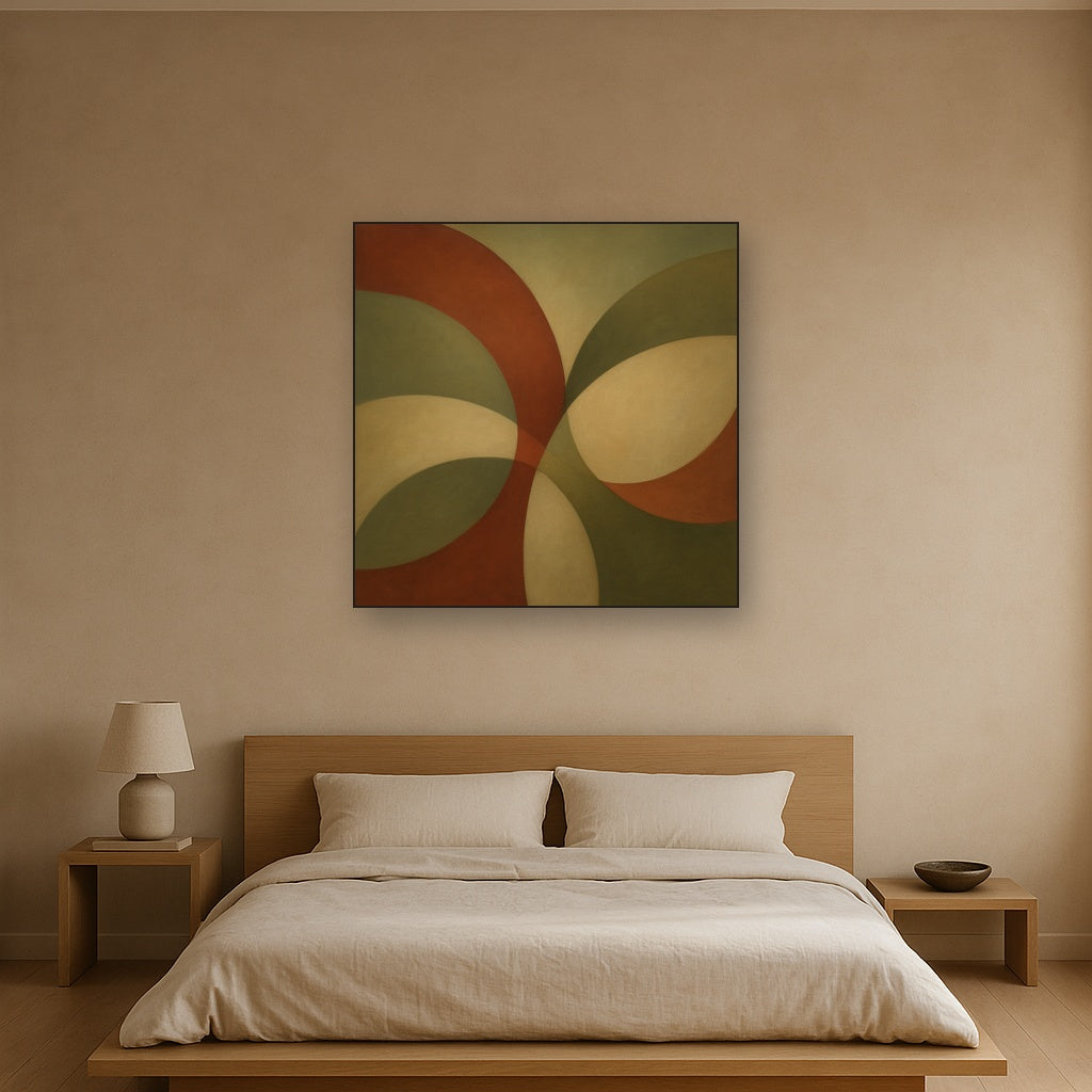 Intersecting Curved Forms in Olive & Rust No. 3 Oil Painting - View 3