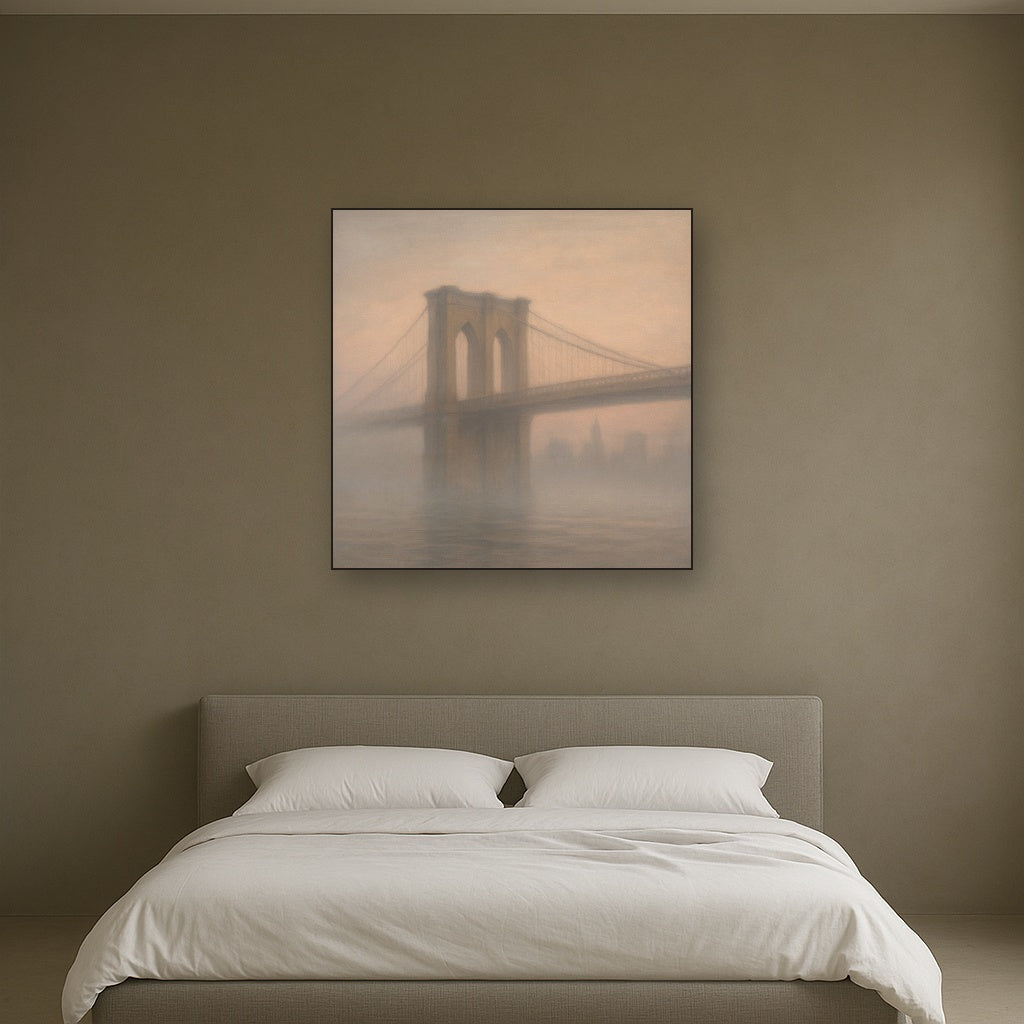 Brooklyn Bridge in Morning River Mist No. 21 Oil Painting - View 3