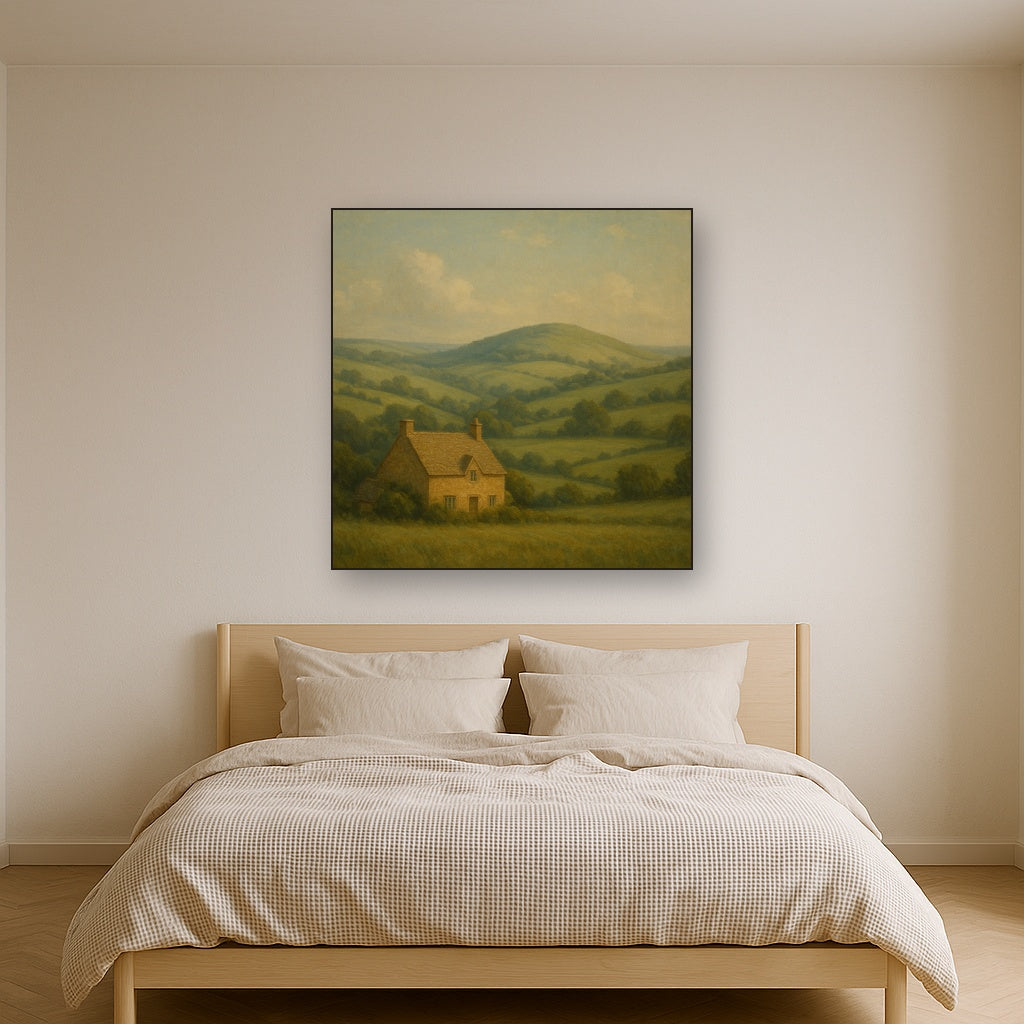 Rolling Cotswold Hills & Stone Cottage No. 4 Oil Painting - View 3