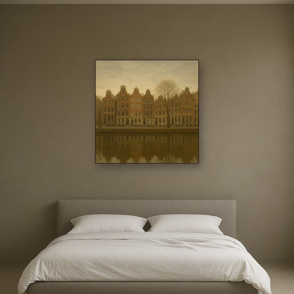 Amsterdam Canal Houses Under Overcast Sky No. 7 Oil Painting - View 3