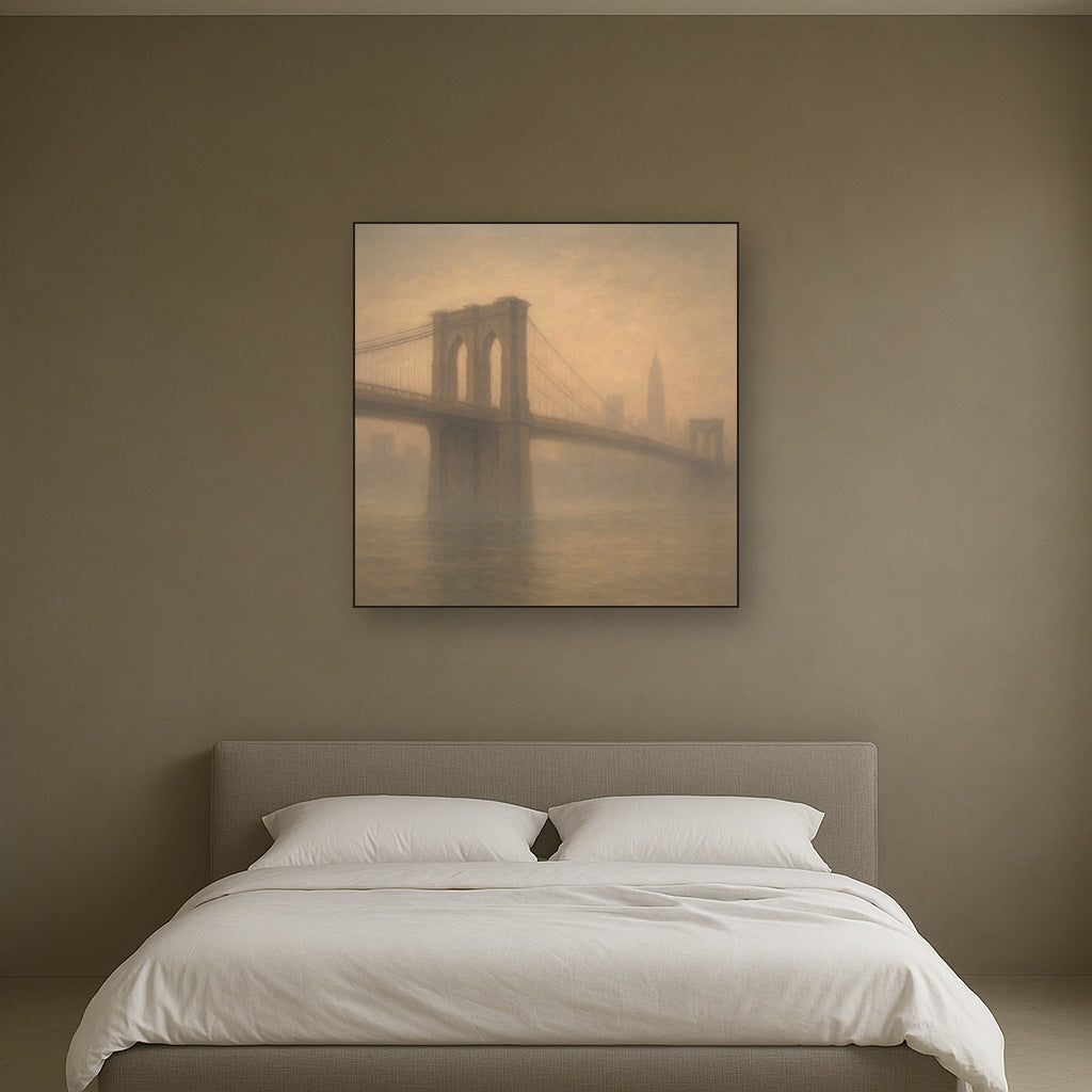 Brooklyn Bridge in Morning River Mist No. 19 Oil Painting - View 3