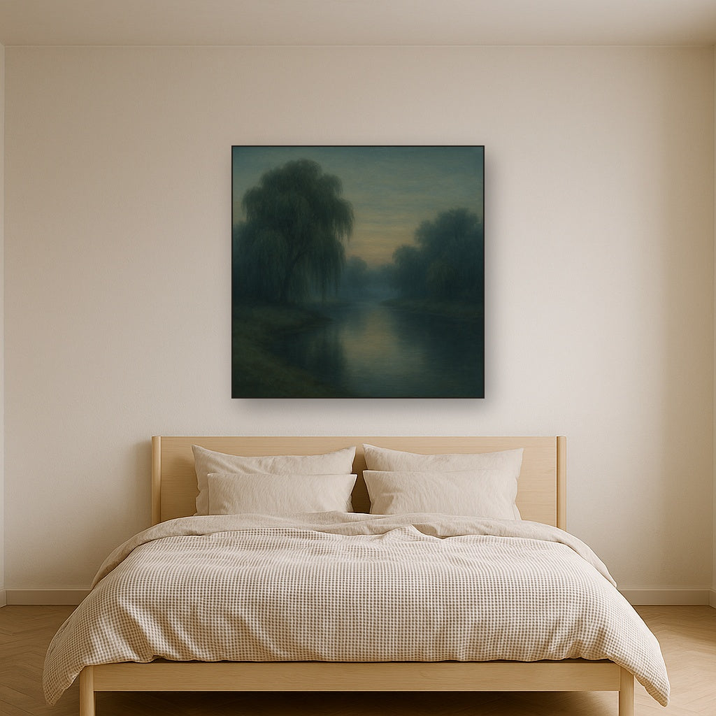 Tranquil Riverbank at Twilight Mist No. 5 Oil Painting - View 3