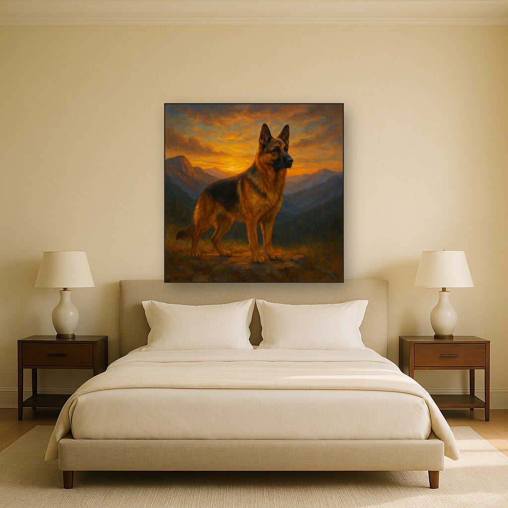 German Shepherd Standing in Alpine Sunset No. 2 Fine Art Oil Painting - View 3