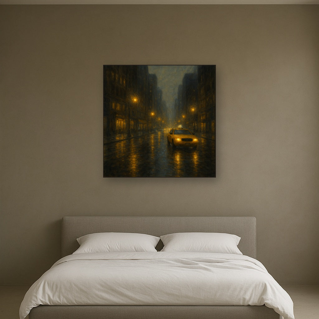 Rain-Drenched Manhattan Avenue Lights No. 27 Oil Painting - View 3