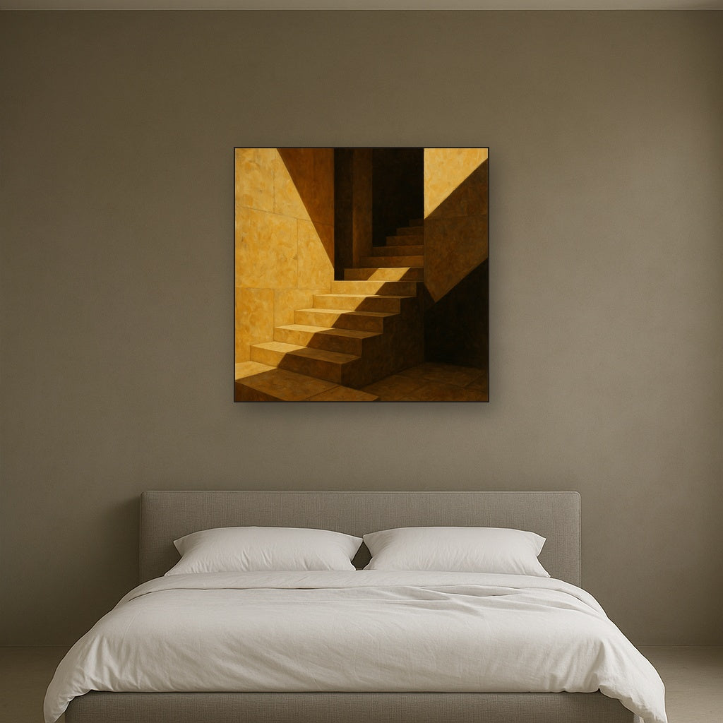 Modernist Staircase Study Geometric Oil Painting - View 3