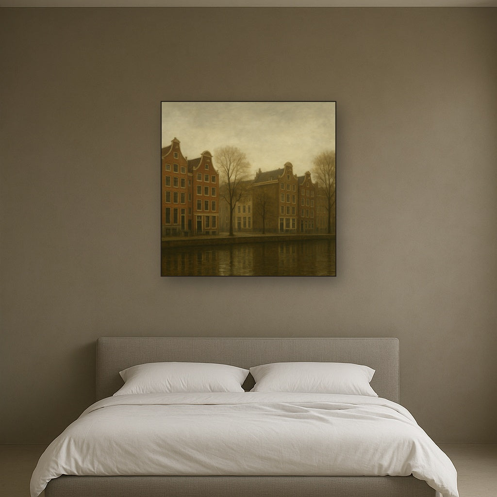 Amsterdam Canal Houses Under Overcast Sky No. 16 Oil Painting - View 3
