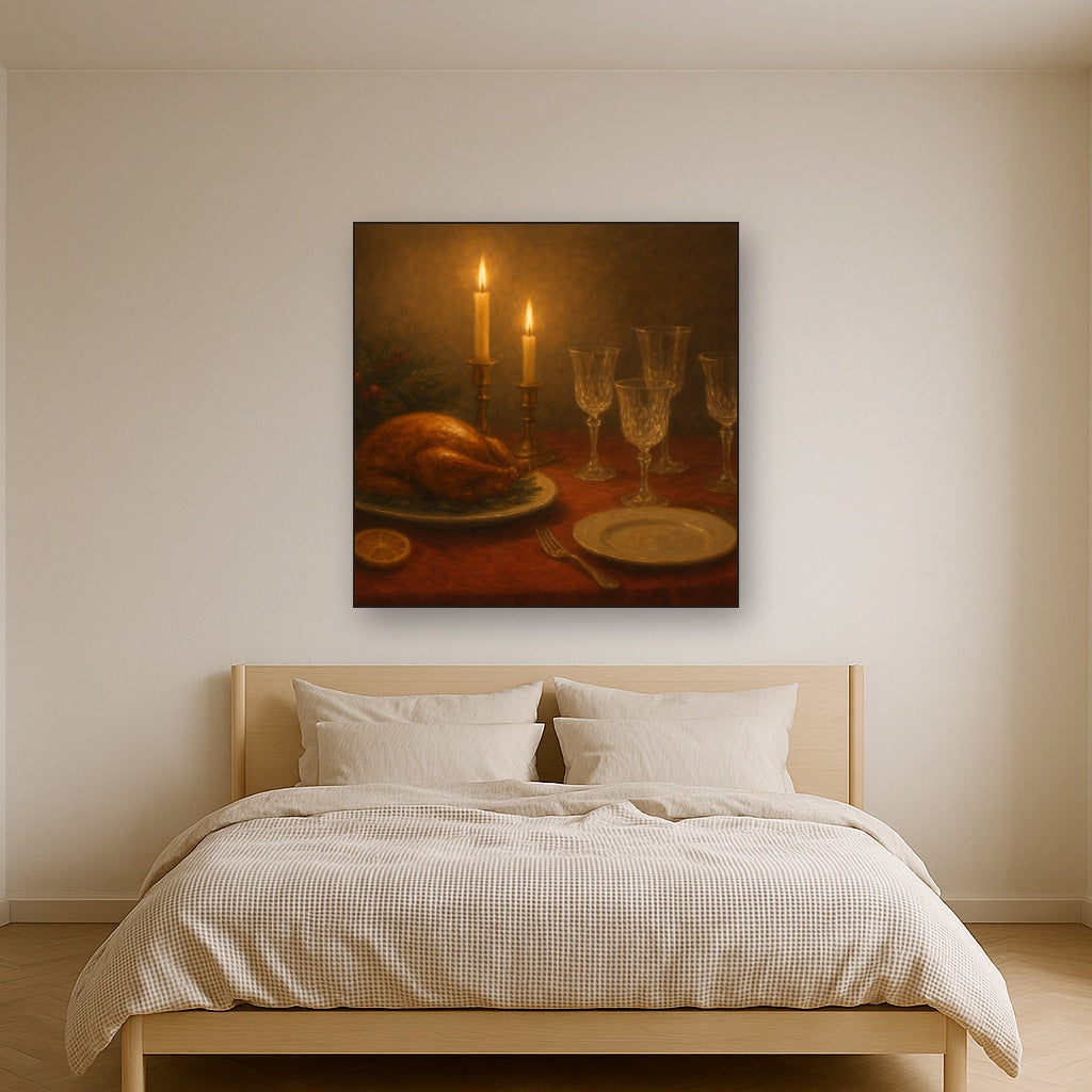 Candlelit Holiday Table & Vintage Glassware No. 4 Oil Painting - View 3