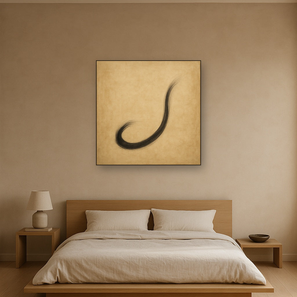 Aged Rice Paper & Charcoal Calligraphic Balance No. 11 Oil Painting - View 3