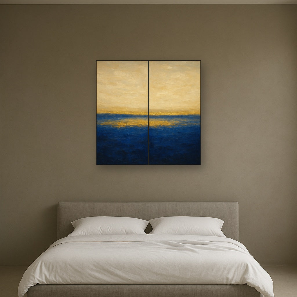 Elysian Horizon Diptych Pairing No. 3 Oil Painting - Styled in Master Bedroom