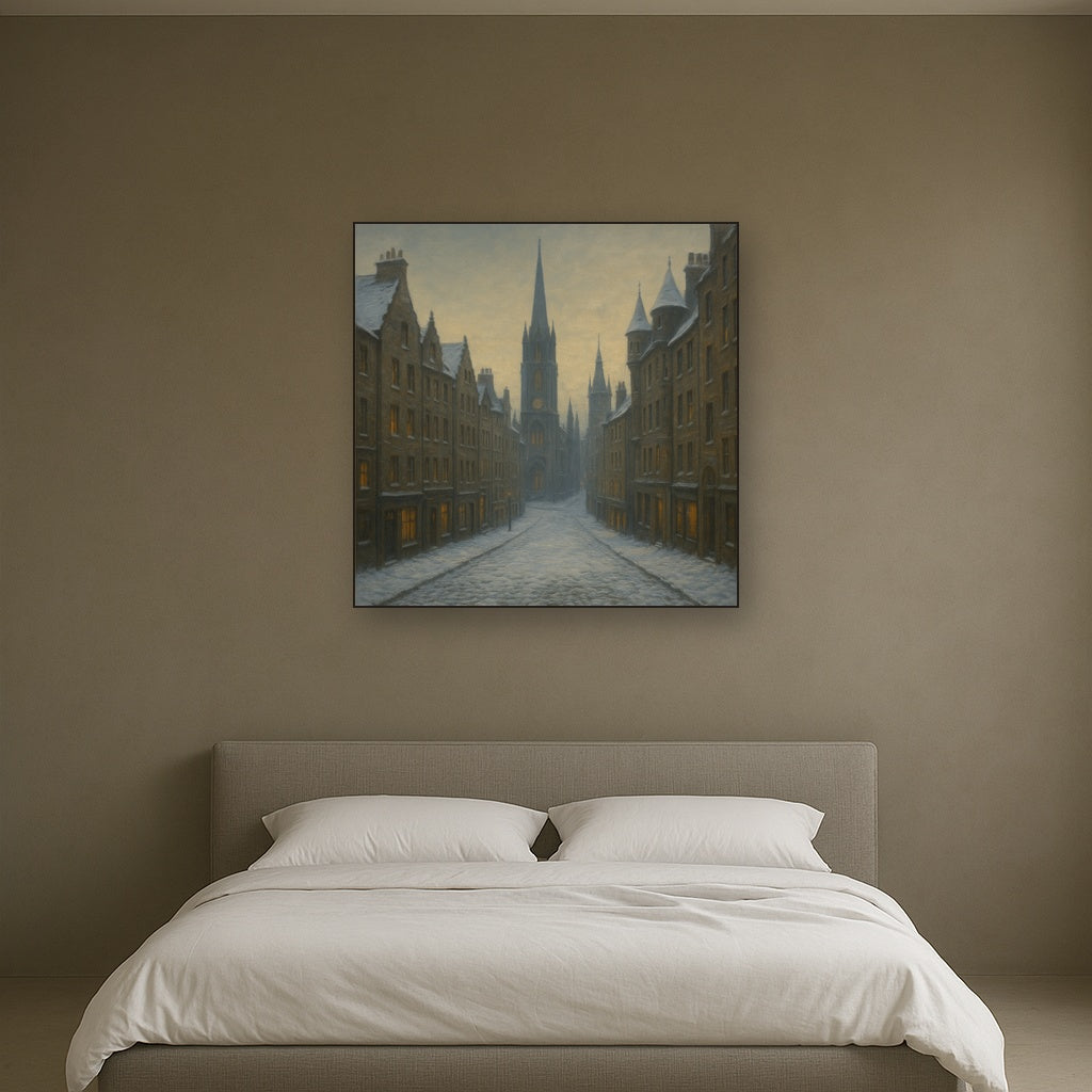 Edinburgh Old Town Royal Mile in Snow No. 4 Oil Painting - View 3