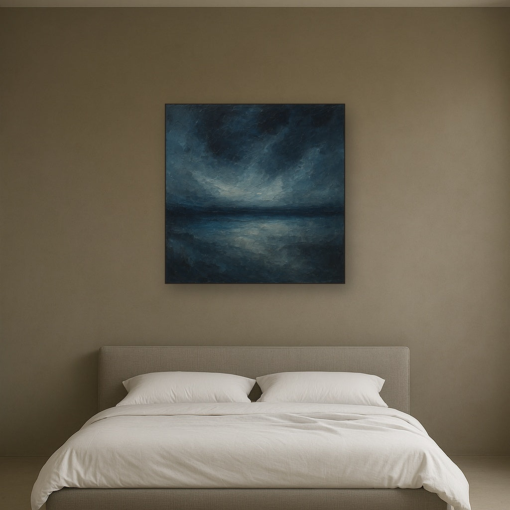 Atmospheric Indigo Horizon Abstract Oil Painting - View 3