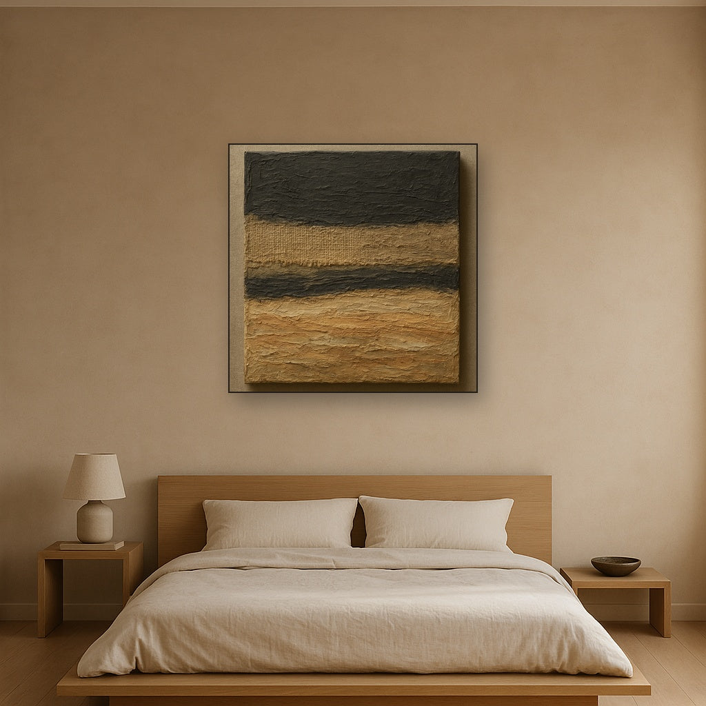 Raw Burlap and Charcoal Stratum Oil Painting - View 3