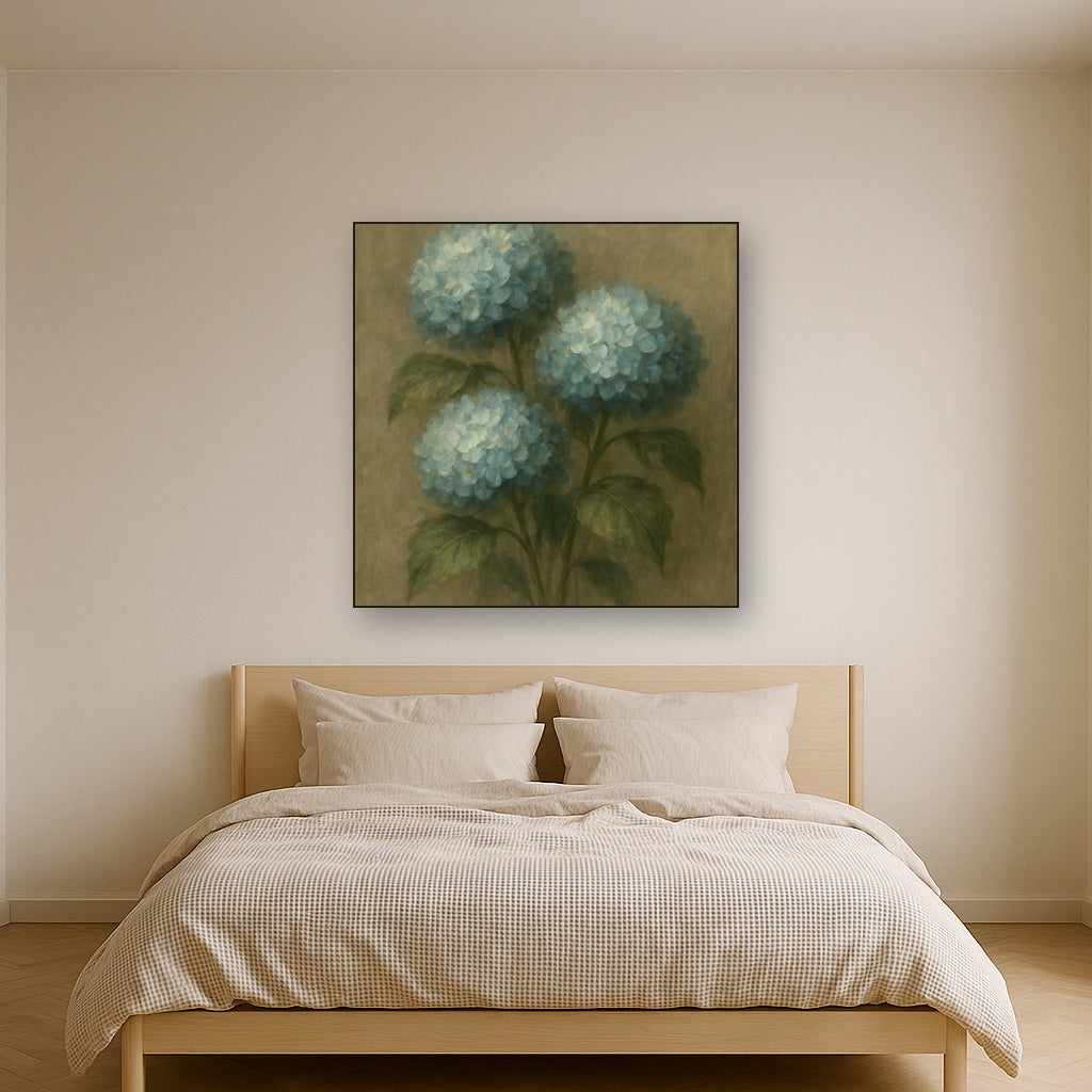Hydrangea Trio in Dusty Blue & Antiqued Sage No. 12 Fine Art Oil Painting - View 3