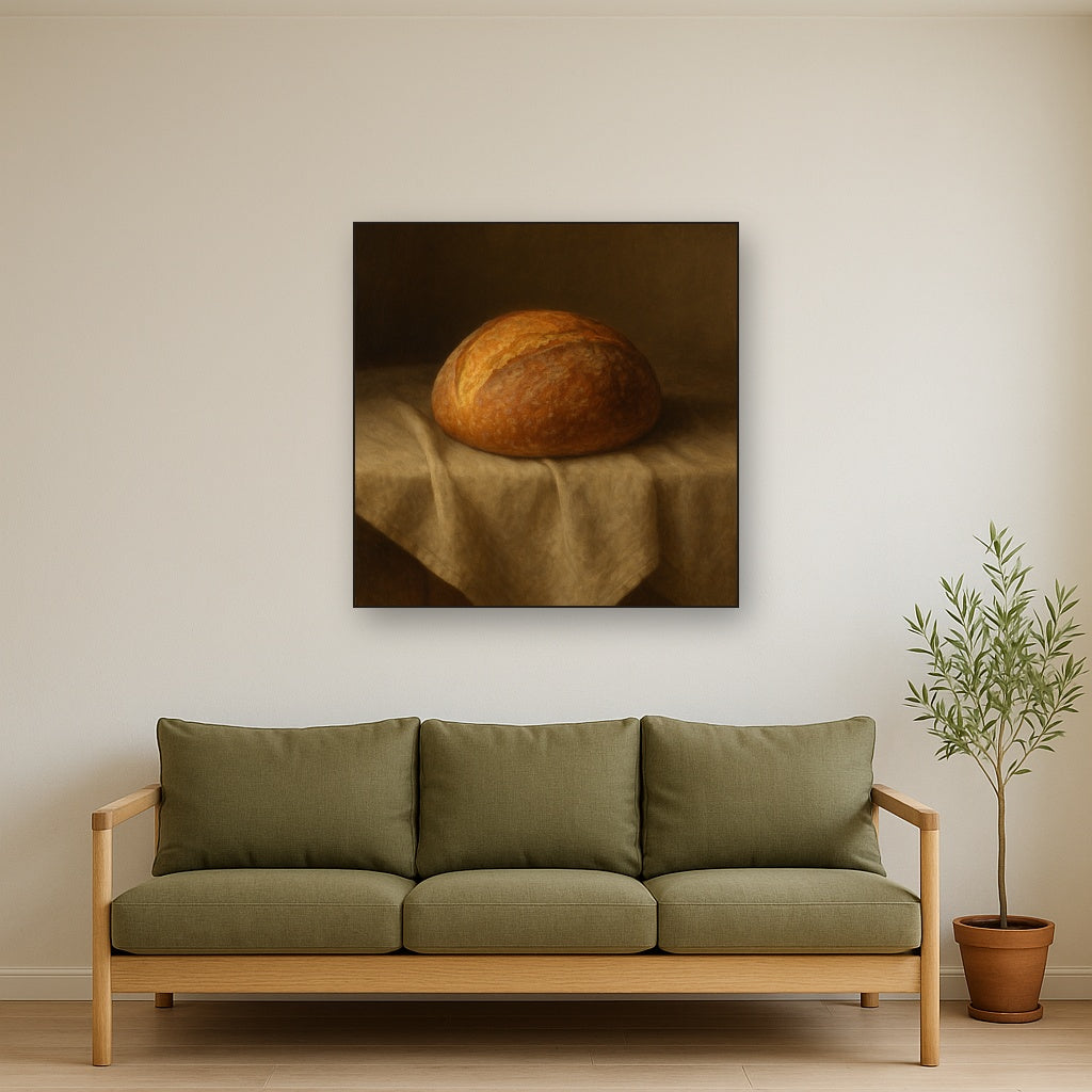 Artisan Sourdough Boule & Linen Drapery No. 9 Oil Painting - View 3