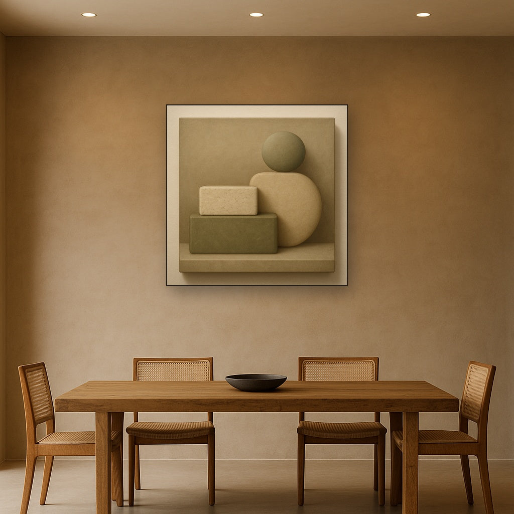Muted Olive & Sandstone Geometric Balance No. 21 Oil Painting - View 4