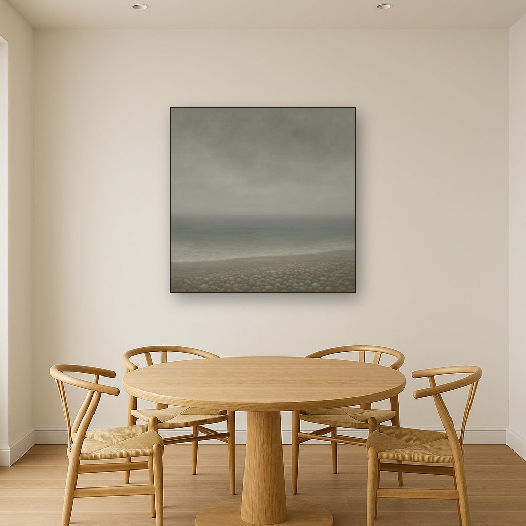 Overcast Coastal Fog & Wet Pebble Shingle No. 10 Oil Painting - View 4