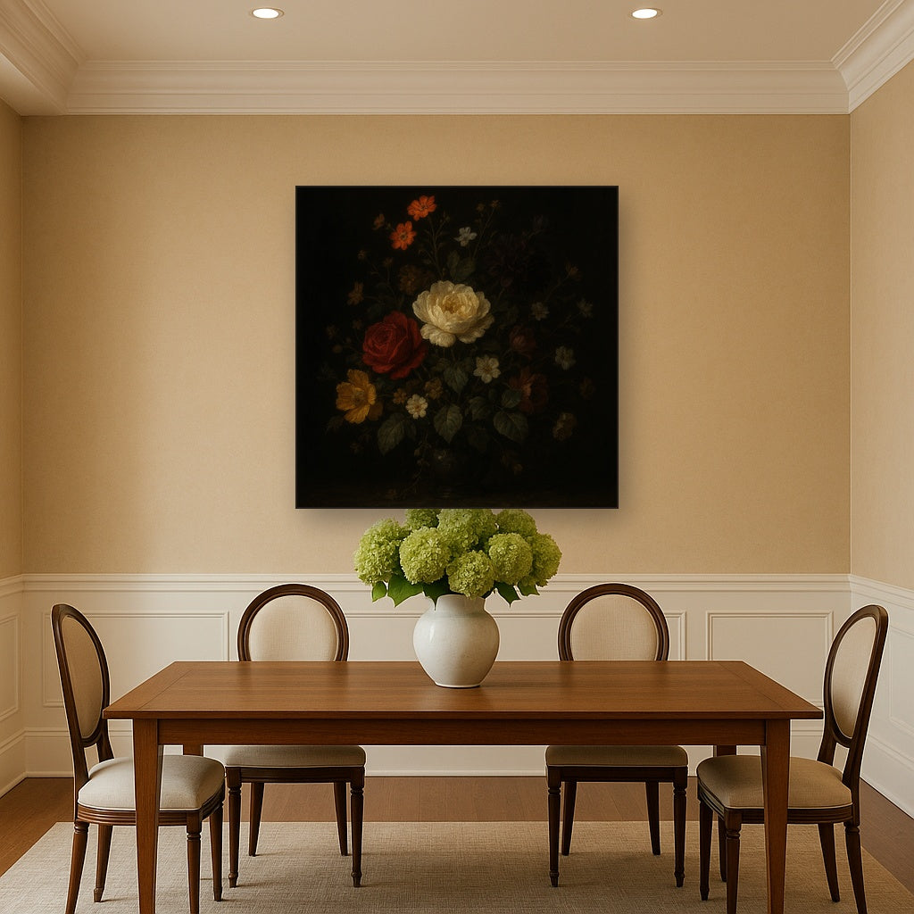 Moody Dutch Master Dark Floral Still Life No. 5 Fine Art Oil Painting - View 4