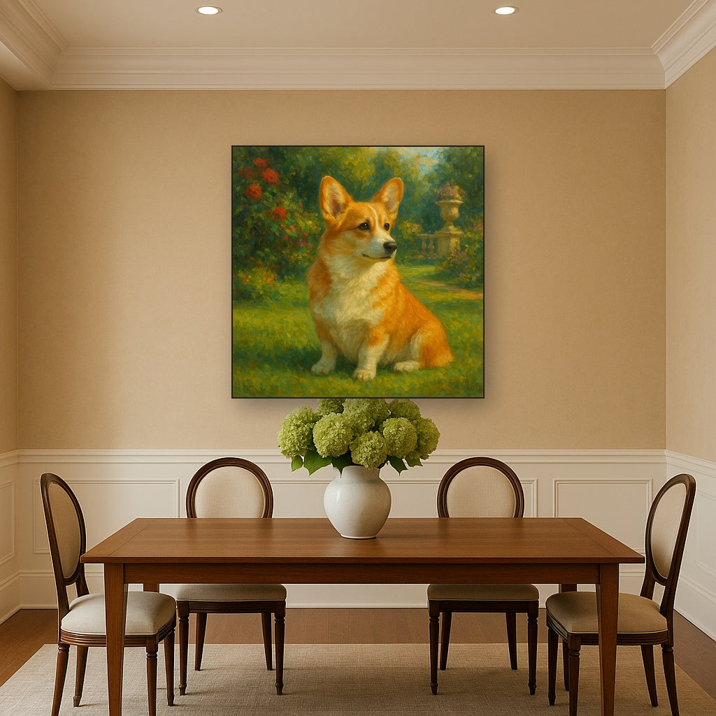 Pembroke Welsh Corgi in Royal English Garden No. 12 Fine Art Oil Painting - View 4