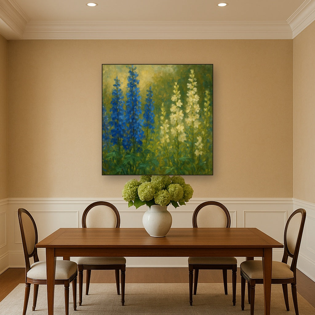 Wild Blue Delphiniums & White Larkspur Garden No. 10 Fine Art Oil Painting - View 4
