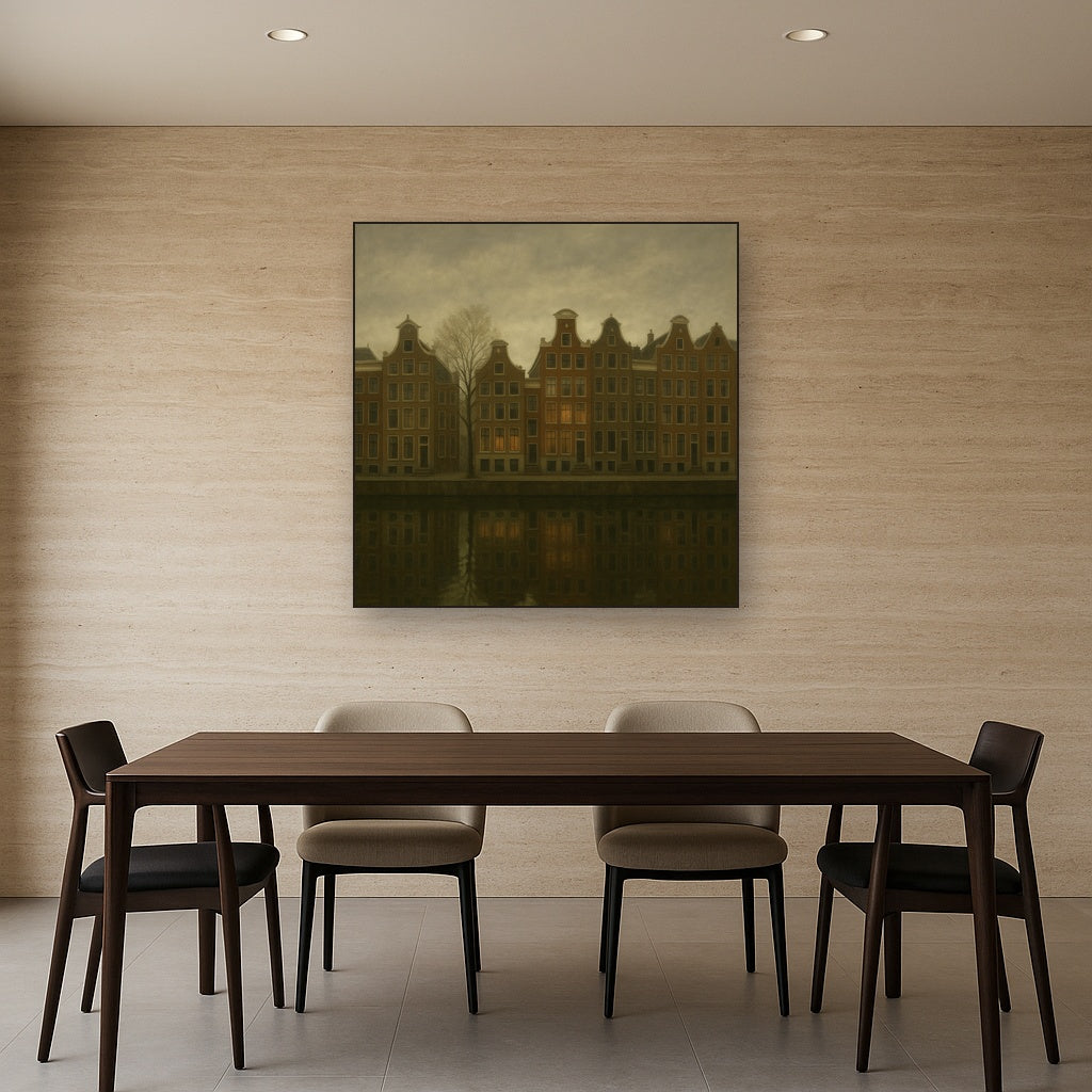 Amsterdam Canal Houses Under Overcast Sky No. 20 Oil Painting - View 4