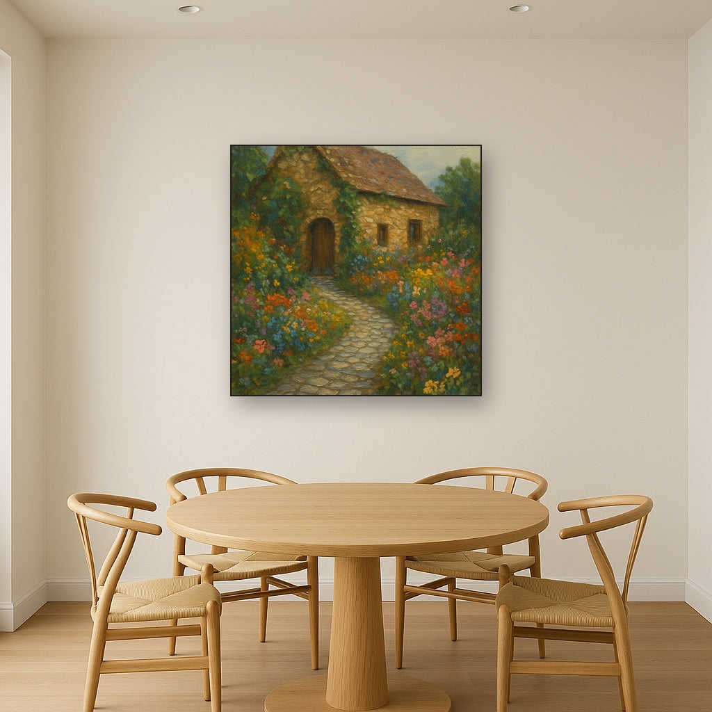 Rustic Stone Cottage Path with Wild Garden Blooms No. 9 Fine Art Oil Painting - View 4