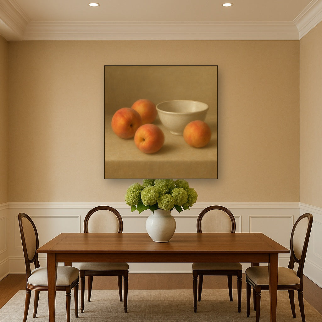 Heirloom Peaches & White Ceramic Bowl No. 3 Oil Painting - View 4