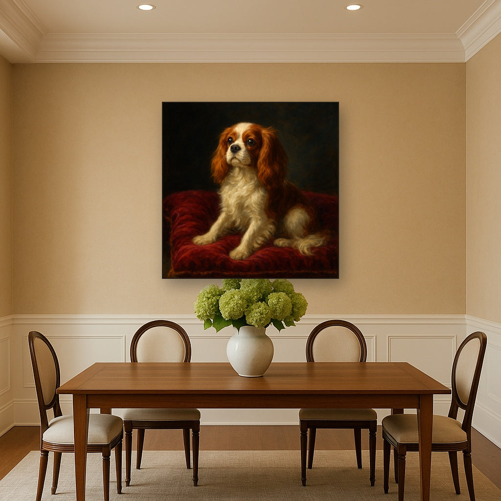 Cavalier King Charles Spaniel on Velvet Cushion No. 14 Fine Art Oil Painting - View 4
