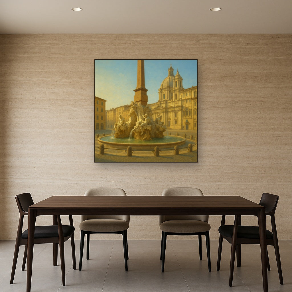 Rome Piazza Fountain in Morning Sunlight No. 7 Oil Painting - View 4