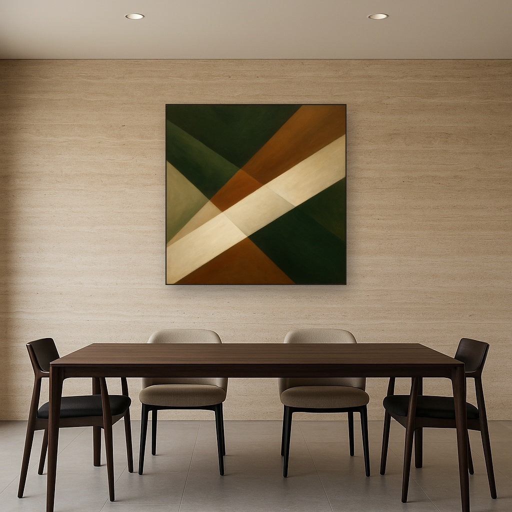 Kinetic Diagonal Planes in Forest & Alabaster No. 8 Fine Art Oil Painting - View 4