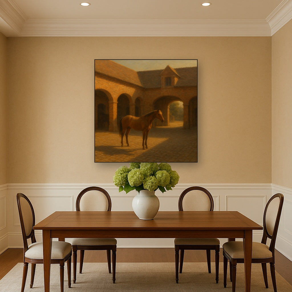 Equestrian Stable Courtyard in Late Afternoon No. 3 Oil Painting - View 4