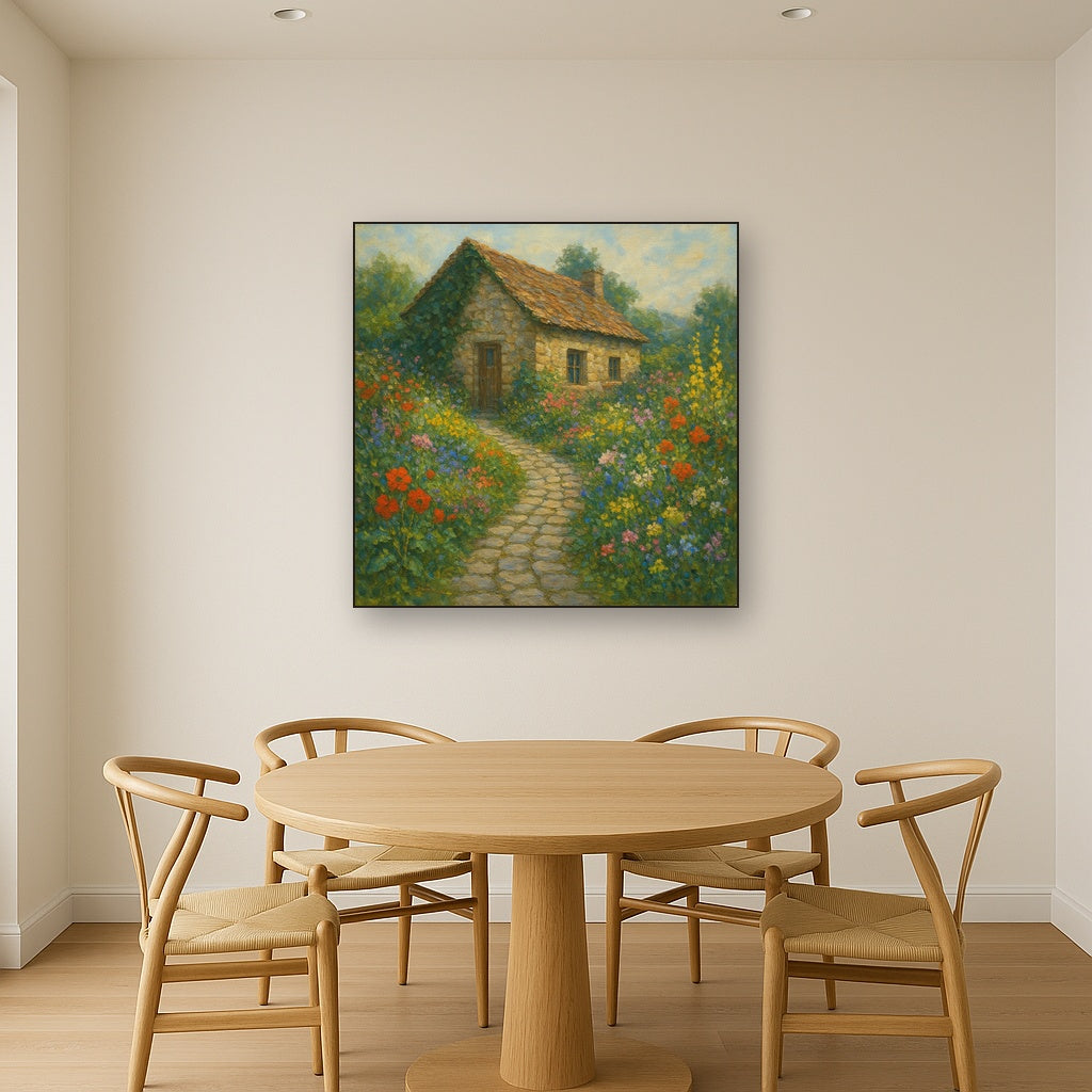 Rustic Stone Cottage Path with Wild Garden Blooms No. 10 Fine Art Oil Painting - View 4