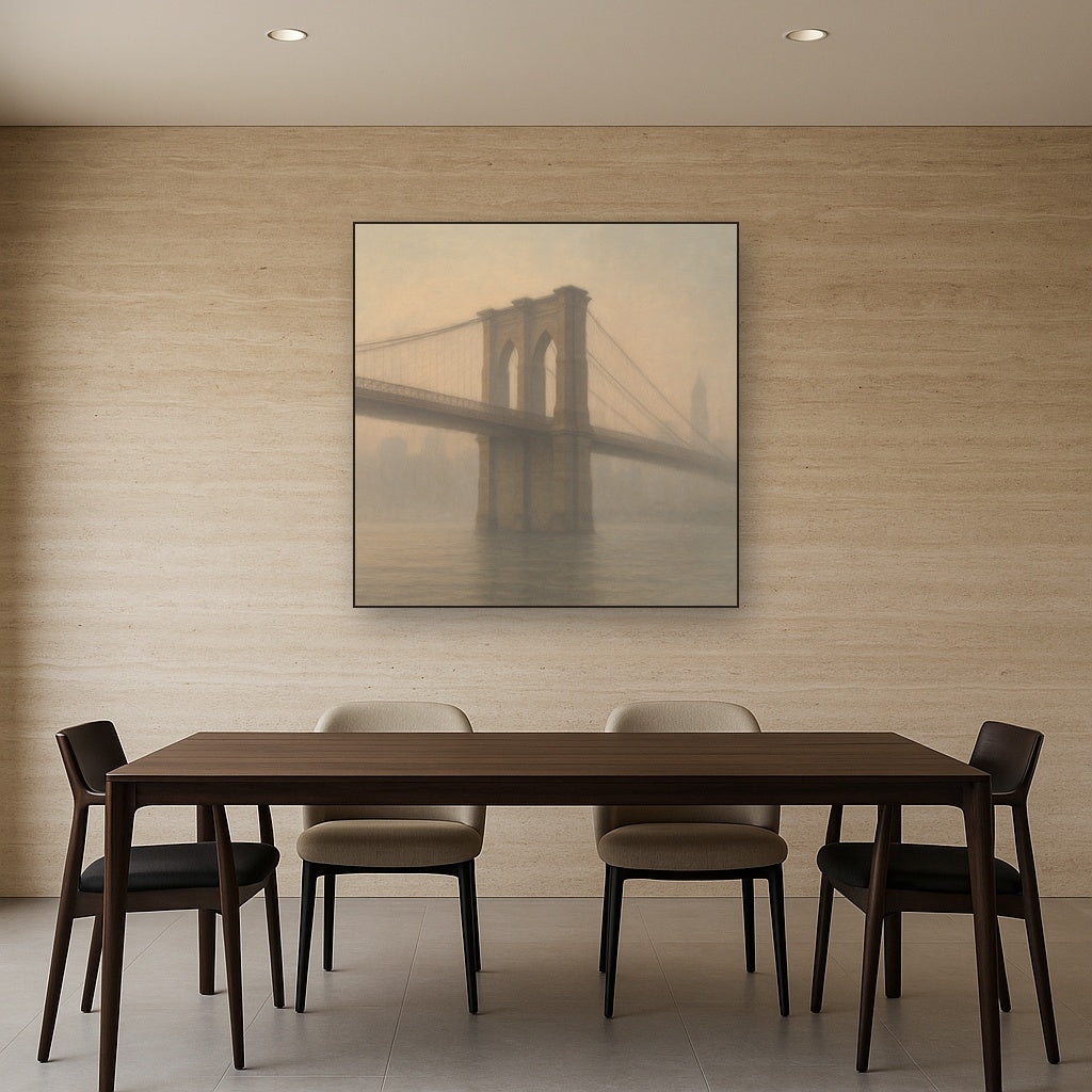 Brooklyn Bridge in Morning River Mist No. 29 Oil Painting - View 4