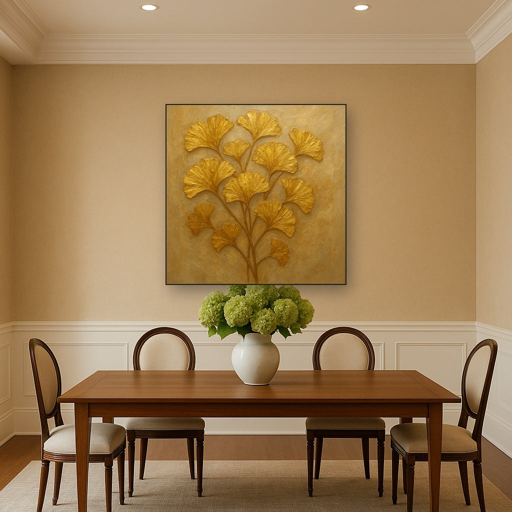 Gilded Ginkgo Foliage Luxury Oil Painting - View 4