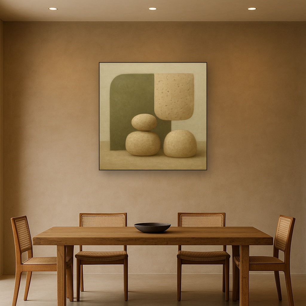 Muted Olive & Sandstone Geometric Balance No. 24 Oil Painting - View 4