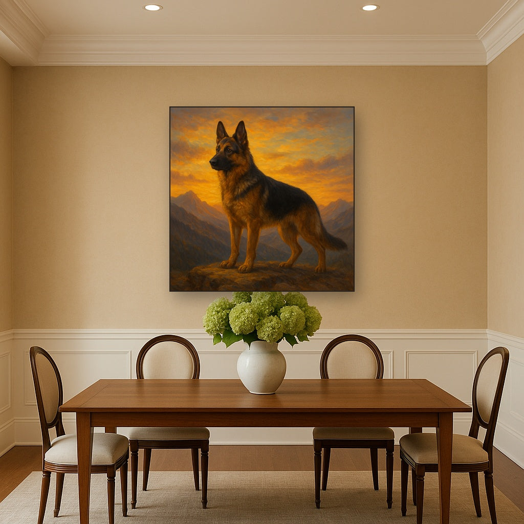 German Shepherd Standing in Alpine Sunset No. 14 Fine Art Oil Painting - View 4