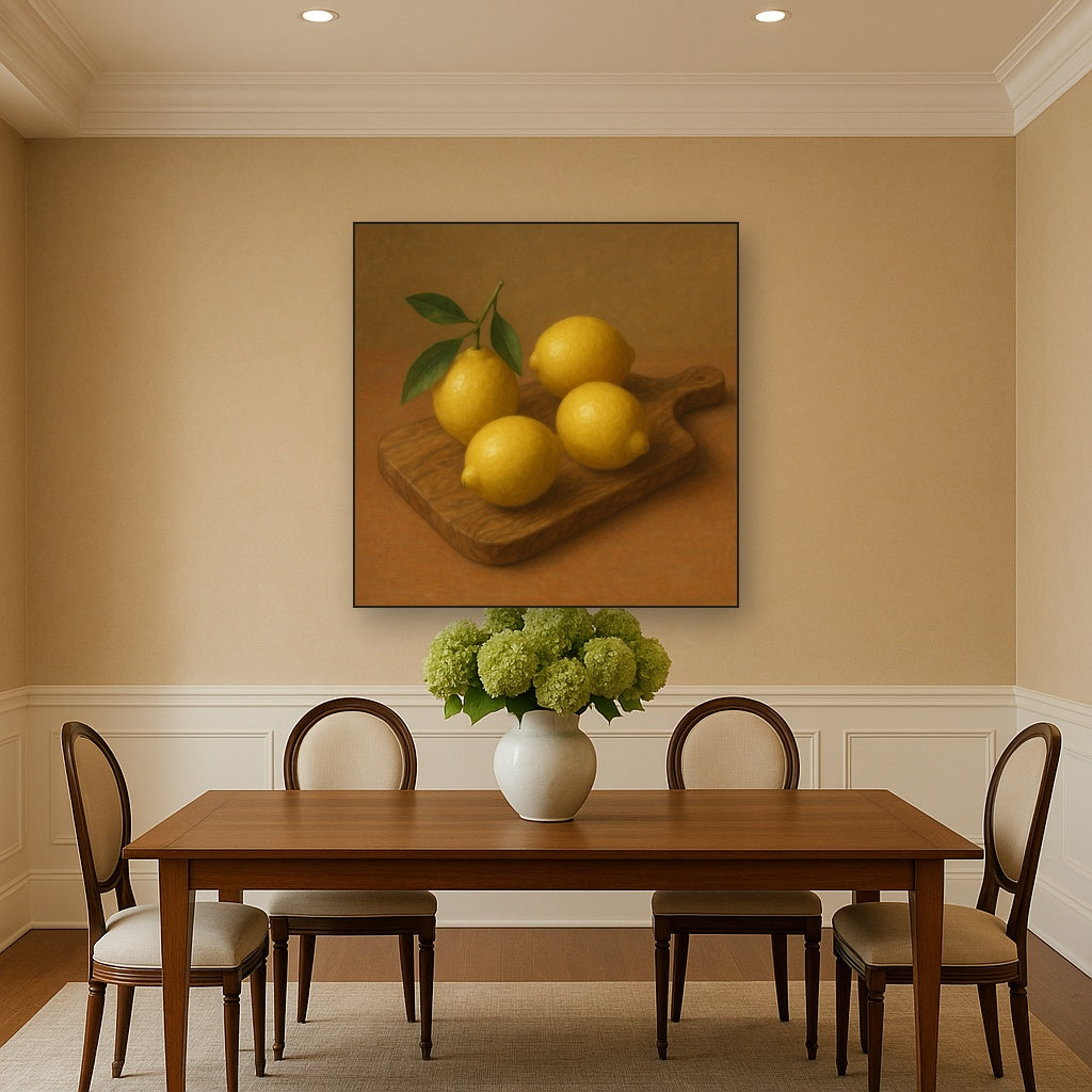 Meyer Lemons on Olive Wood Board Oil Painting - View 4