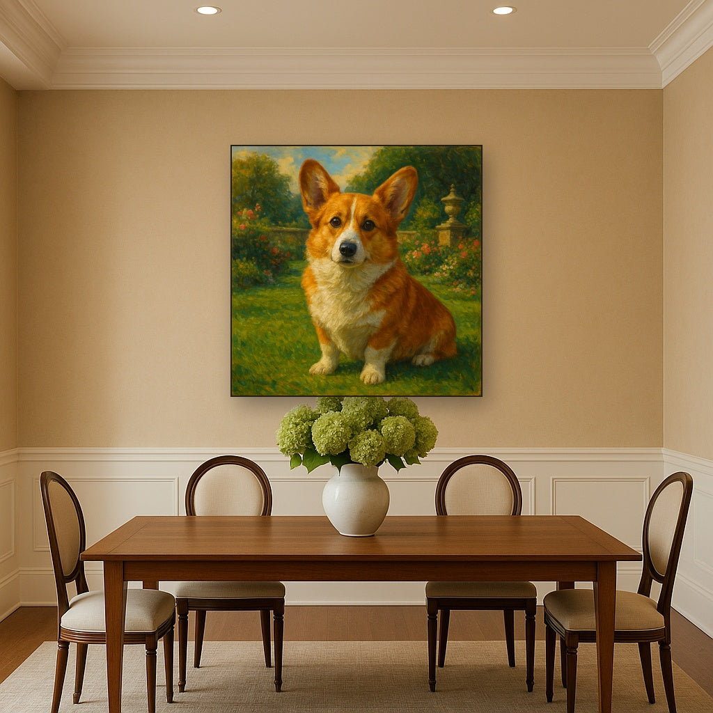 Pembroke Welsh Corgi in Royal English Garden No. 17 Fine Art Oil Painting - View 4