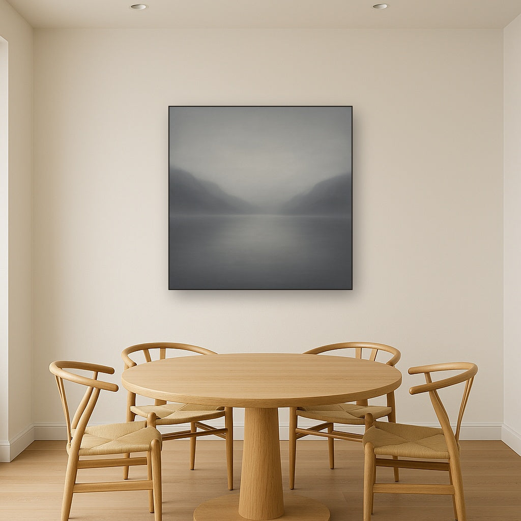 Misty Fjord Horizon in Monochromatic Slate No. 9 Oil Painting - View 4