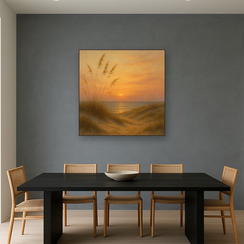 Sea Oats on Rolling Coastal Dunes at Sunset Oil Painting - View 4