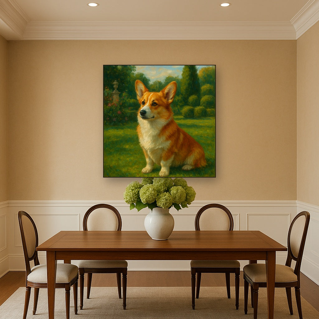 Pembroke Welsh Corgi in Royal English Garden No. 14 Fine Art Oil Painting - View 4