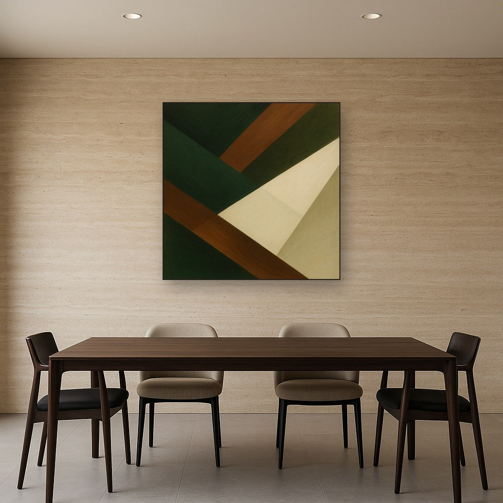 Kinetic Diagonal Planes in Forest & Alabaster No. 4 Fine Art Oil Painting - View 4
