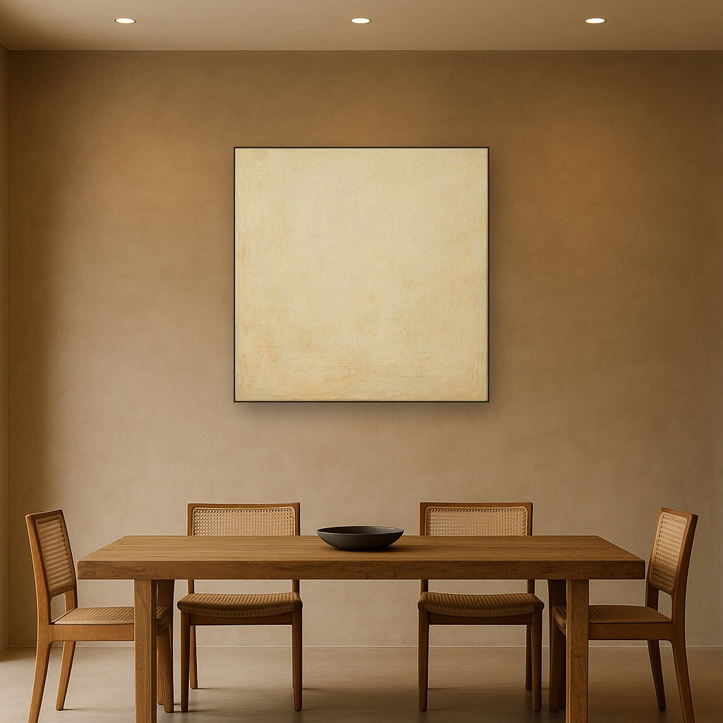 Sun-Bleached Lime Wall Earthy Oil Painting - Styled in Elegant Dining Room