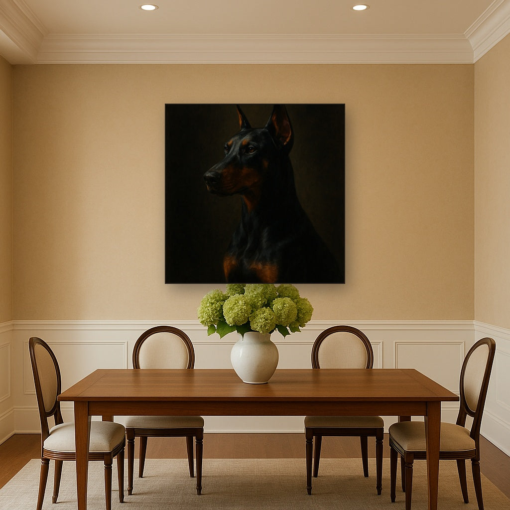 Alert Doberman Pinscher in Shadow & Light No. 5 Fine Art Oil Painting - View 4