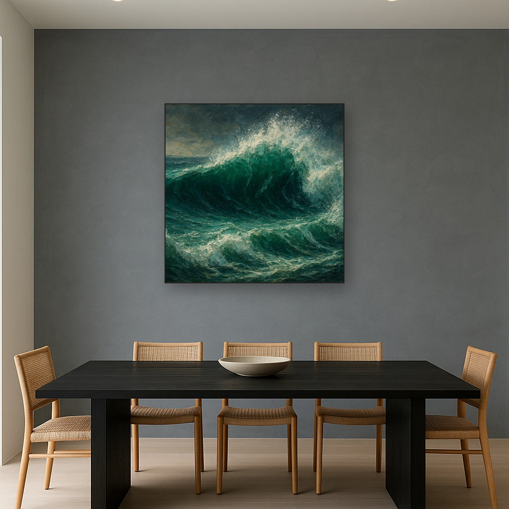 Coastal Deep Emerald Wave Oil Painting - View 4