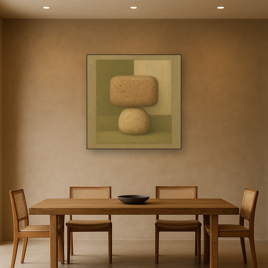 Muted Olive & Sandstone Geometric Balance No. 4 Oil Painting - View 4