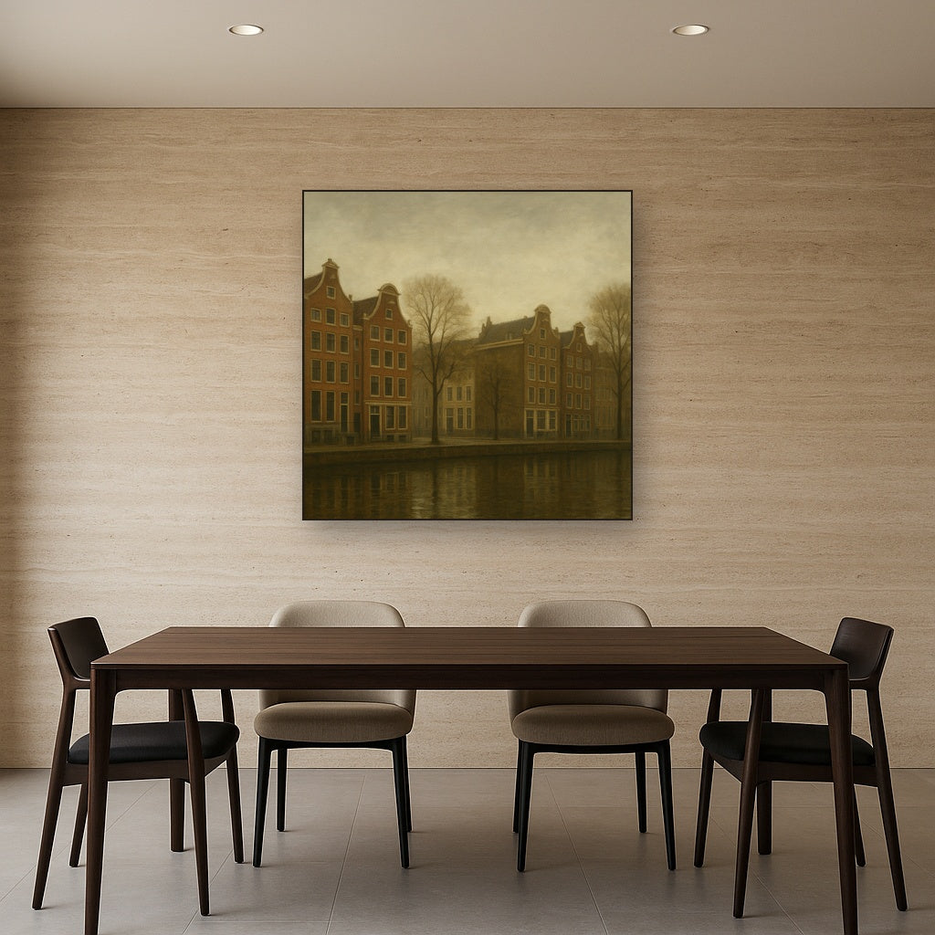 Amsterdam Canal Houses Under Overcast Sky No. 16 Oil Painting - View 4