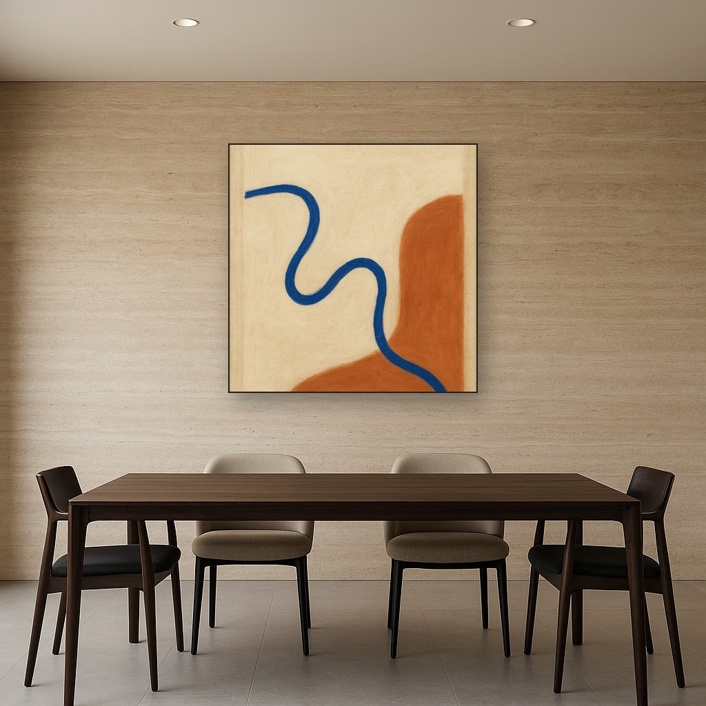 Cobalt Blue & Pale Oat Contour No. 8 - Modern Fine Art Oil Painting - View 4