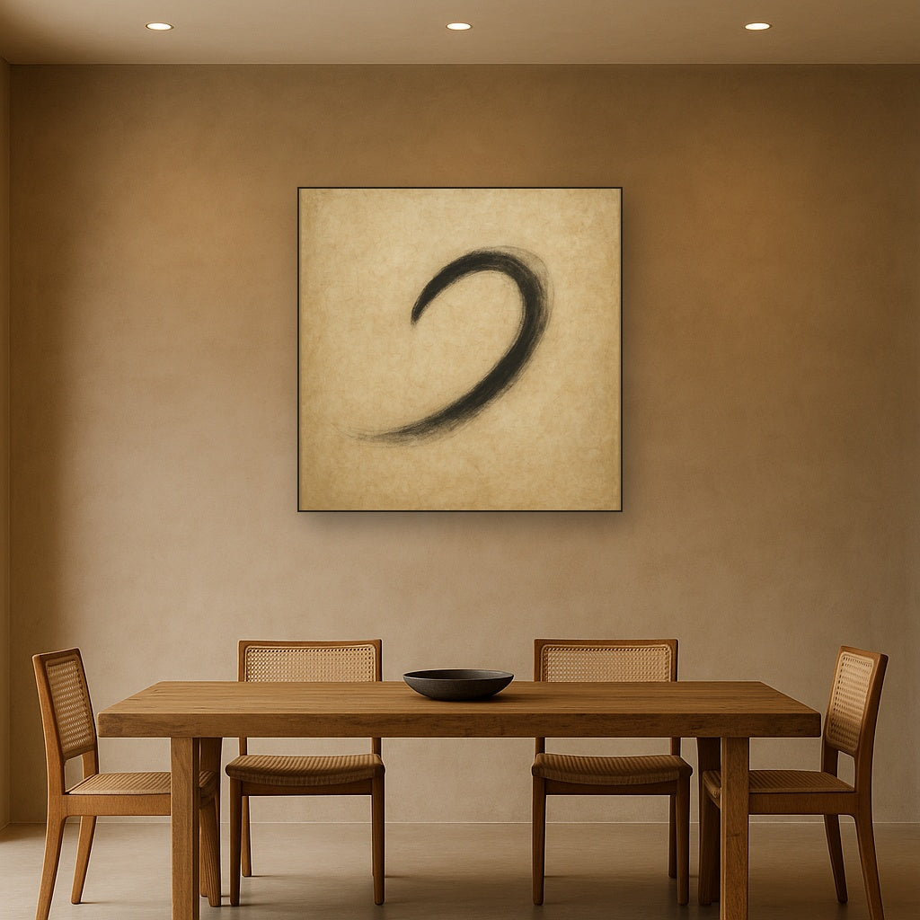 Aged Rice Paper & Charcoal Calligraphic Balance No. 27 Oil Painting - View 4