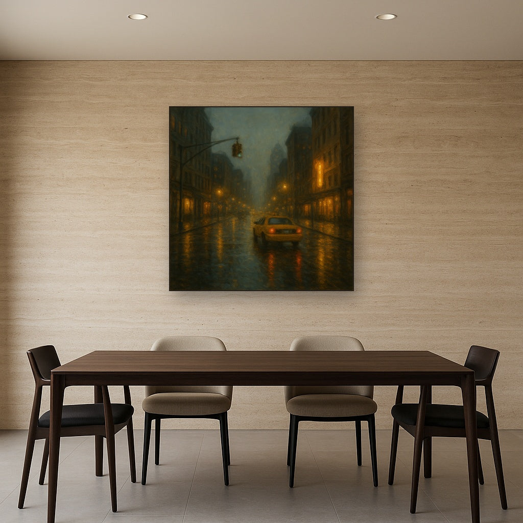 Rain-Drenched Manhattan Avenue Lights No. 15 Oil Painting - View 4