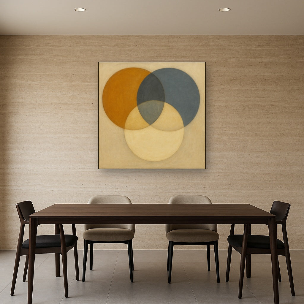Intersecting Discs in Burnished Ochre & Slate No. 6 Fine Art Oil Painting - View 4